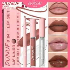 [Venda quente] DUNUF 3 em 1 delineador labial + brilho labial + óleo labial 3 em 1 brilho labial segurar cor não é fácil