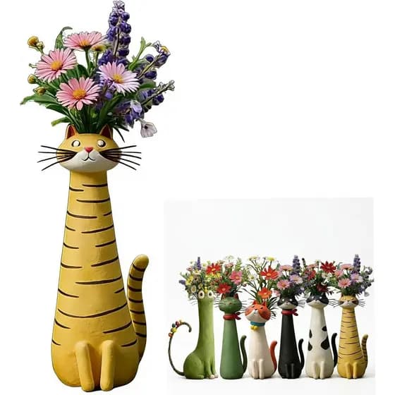 Vaso de Cerâmica Artesanal em Forma de Gato, Vaso de Flores Divertido e Original - Vaso Decorativo em Forma de Gato para