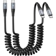 Cabo USB C para C de 3 pés, pacote com 2 unidades, cabo carregador USB C em espiral para carro, cabo de carregamento ráp