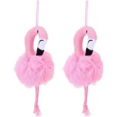 Bola de Banho Flamingo, Pacote com 2, Esponja Esfoliante para o Corpo, Esponja de Banho de Malha Macia para Limpeza Prof