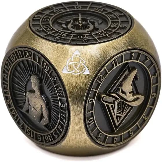 Fidget Spinner de Metal, 7 em 1, Dados Poliédricos Únicos para Jogos de RPG de Mesa (Bronze)