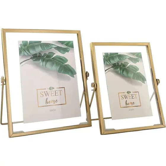 Conjunto de 2 Molduras de Vidro MKUN com Efeito Flutuante, Moldura Geométrica de Metal Dourado com Tampa de Vidro Real,