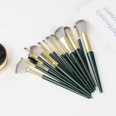 Conjunto de 14 Pincéis de Maquiagem, Pincel para Base, Pincel para Sombra, Conjunto de Pincéis de Maquiagem, Verde