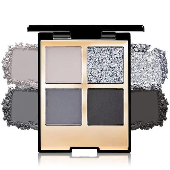 CAKAILA Paleta de Maquiagem com 4 Cores de Sombra para Olhos, Paleta de Sombras para Olhos em Tons de Preto, Cinza, Natu