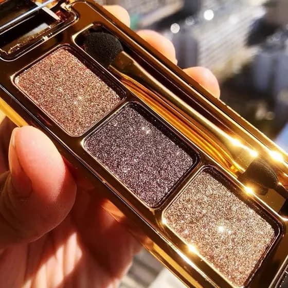 Paleta de Sombras com Glitter, Paleta de Sombras Cintilantes em 3 Cores, Sombra Dourada Altamente Pigmentada, de Longa D
