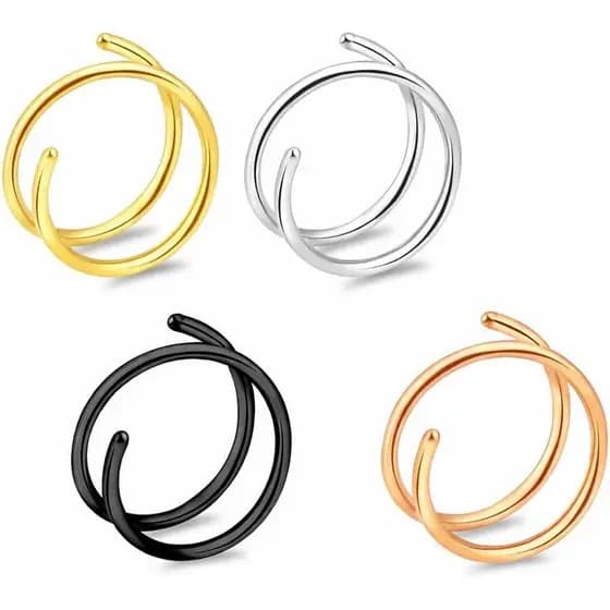 Argola Dupla para Piercing Único, Argolas Espirais Finas 20G 8mm para Piercing de Nariz, Joias para Mulheres