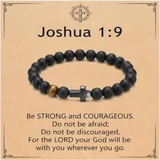 Pulseira masculina com cruz e corda elástica, presentes para homens para encher cestas de Páscoa, pulseira de pedras nat