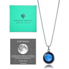 Colar Personalizado com Fases da Lua para Aniversário, com Caixa de Presente; Joia para Dia Especial; Pingente Luminoso