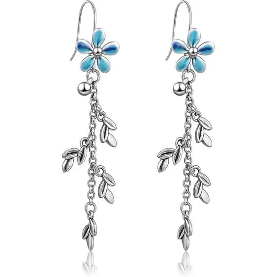 Brincos de Flor Azul para Mulheres, Brincos Florais Pendentes Banhados a Prata Esterlina, Joia Leve Hipoalergênica, Pres