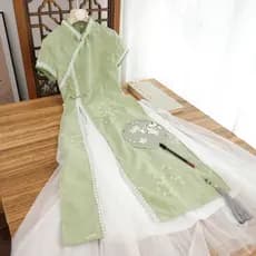 Elegante cheongsam verde de manga curta para mulheres, novo vestido de verão ajustado ao corpo em estilo chinês modifica