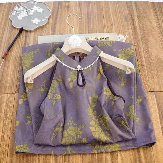 Novo e elegante cheongsam feminino roxo sem mangas para uso diário, adequado para senhoras mais velhas, elegância de est