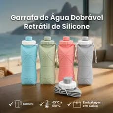 Garrafa De Água Silicone Dobrável 600ml Squeeze Retrátil Portátil Para Academia Viagem Esporte Sem BPA