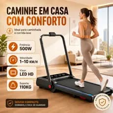 Esteira Elétrica Ergométrica FLORA Dobrável Portátil Bluetooth Visor LED 1-10 Km/h Academia em Casa Treino