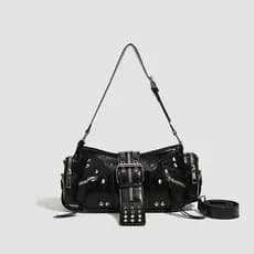 Motocicleta Punk rebites senhoras bolsa de ombro cinto saco