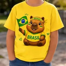 Camiseta Kids Capivara Brasil Fofinha Estampa Patriótica Infantil