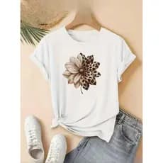 Camiseta Flor Onça Feminina Blusa 100 % Algodão Tecido Premium Manga Curta Camisa Gola Redonda Fresquinha Confortavel
