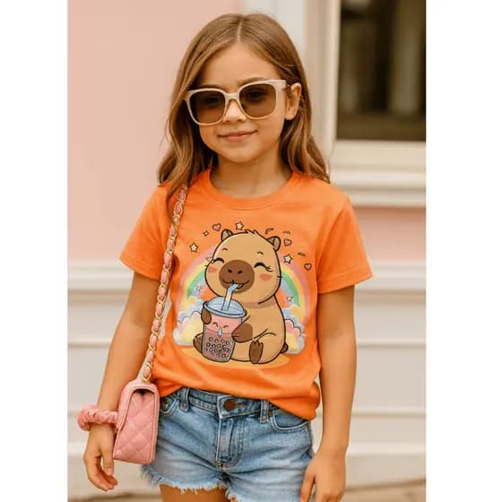 CAMISETA INFANTIL JUVENIL 100% ALGODÃO CAPIVARA ARCO IRIS,BLUSINHA MENINA LANÇAMENTO PROMOÇÃO