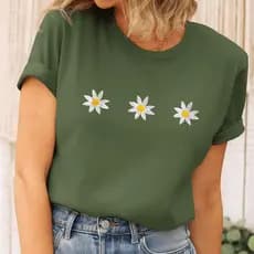 Camiseta Margarida Girassol Algodão Camisa Tecido Confortavel Fresquinha
