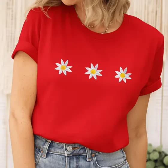 Camiseta Margarida Girassol Algodão Camisa Tecido Confortavel