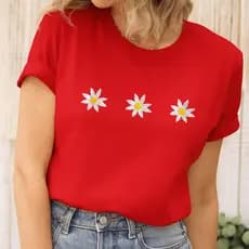 Camiseta Margarida Girassol Algodão Camisa Tecido Confortavel