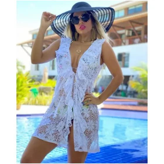 Saída de Praia Vestido Feminino Moda Praia Renda Biquíni
