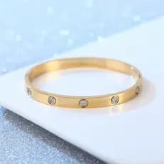 Pulseira de Diamantes em Aço Titânio para Mulheres da HT, Fecho em Aço Inoxidável, Pulseira com Dez Diamantes WVHT TFCJ