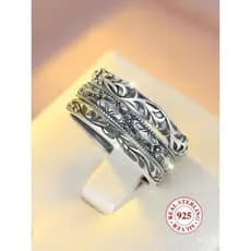 Anel Vintage em Prata Esterlina S925 com Caixa, 3 Peças de Acessórios de Moda para Mulheres e Homens, Joias Elegantes e