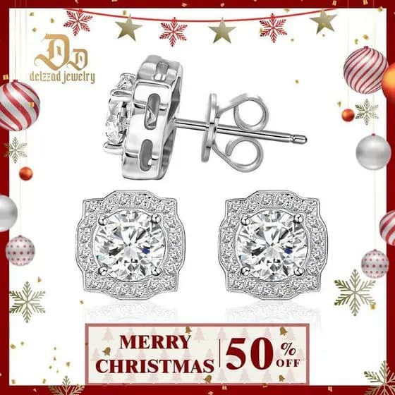 DelzzadLuxuryEarringsRoundVVSSyntheticMoissaniteS925StudEarringsJewelryPerfectBirthdayMother’sDayChristmasGiftforMenWome