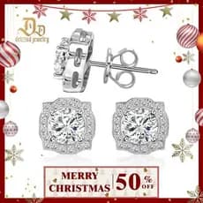 DelzzadLuxuryEarringsRoundVVSSyntheticMoissaniteS925StudEarringsJewelryPerfectBirthdayMother’sDayChristmasGiftforMenWome