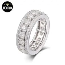 [ #   Anel de Moissanite Sintética de 8 Milímetros R44 UCCIYO, Joia Hip Hop Masculina em Prata Esterlina S925 KUVY