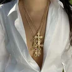 Colar Vintage de 4 Peças com Zircônia Colorida e Pérola, Cruz de Jesus, Acessórios para Presentes de Festa e Feriado par