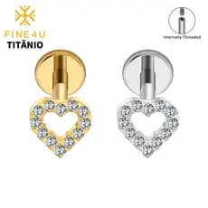 Brincos de piercing em formato de coração FINE4U, 100% liga de titânio, adequados para o lóbulo da orelha, cartilagem da