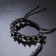 EA & Fashion Pulseira Masculina Estilo Punk Hip-Hop Feita à Mão em Tecido e Liga com Osso de Dragão, Tamanho Ajustável,