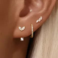 Conjunto de três brincos femininos Vnox, formato de espiga de trigo, incrustados com cristais CZ, brincos pequenos NUHF