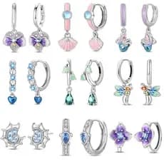 Elegantes brincos 100% em prata esterlina S925 com um pingente roxo, adequados para uso diário, presente de aniversário