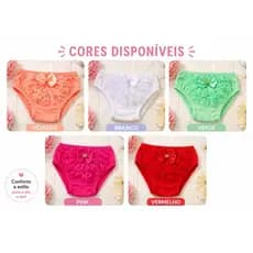 Calcinha infantil de renda  Material: Poliéster com elastano Detalhe frontal em renda delicada Laço de cetim .