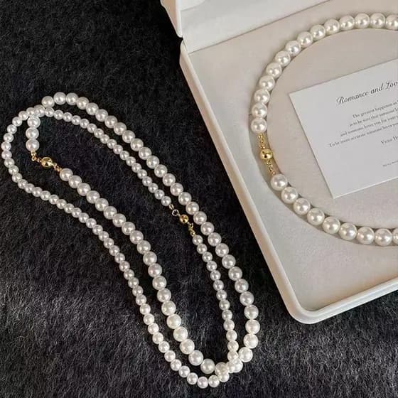 Colar de Pérolas Redondo de Fivela Magnética Moda Feminina High-End HF1Q