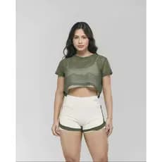 Conjunto Trio Fitness Short Duplo + Cropped + Top Poliamida Linha Premium Zero Transparência