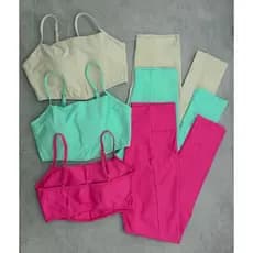 Conjunto Feminino Fitness Calca Legging Top Corset Academia Alta Compressão Zero Transparência