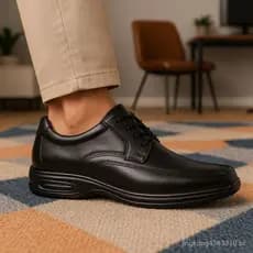 Sapato Ortopédico Formal Masculino em Couro Genuíno, Confortável, Antiestresse, com Cadarço, Macio
