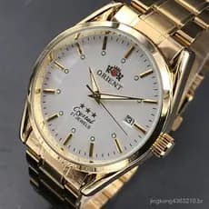 Relógio Mecânico Automático Masculino Orients, Relógio de Moda com Mostrador Grande Dourado