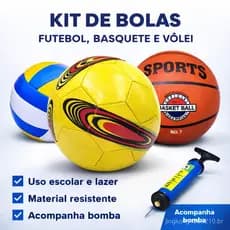 Kit com Bola e Bomba de Ar para Futebol, Vôlei ou Basquete para Praia, Quadra ou Campo