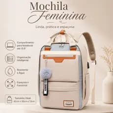 Mochila Coreana Grande Capacidade Notebook Aluno Multi Bolsos Zíper Duplo Alça Resistente Pingente Pelúcia