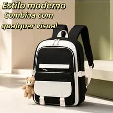 Mochila Escolar Coreana Leve Grande Capacidade Multi Bolsos Zíper Duplo Alça Ajustável Mão Bolso Auxiliar Viagem