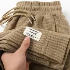 Waffle Khaki Calção pesado Homens Mulheres Summer Plus Tamanho 150kg Calça Casual americana solta de cinco pontos