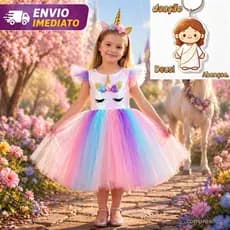 Vestido Fantasia Infantil Princesa Estilo Unicornio Carnaval Festas SEM TIARA