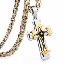 Prata Jesus Cor Cruz de Aço Inoxidável Pingentes Colares Bizantino Cadeia Longa Colar Para Homens Collier Jóias