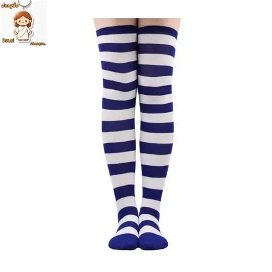 Meia 7/8 Listrada Cano Alto Colorida Cosplay Anime Kawaii – Meia Até o Joelho Feminina Estilo Fantasia