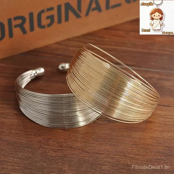Bracelete De Punho De Prata Ouro Para Mulheres Arame De Múltiplas Camadas Largo Aberto