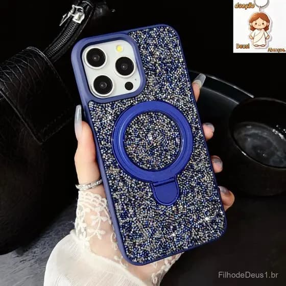 Capa/Capinha Cristalizadas com Suporte dobrável extra Luxo IPhone 12 13 14 15 16 pro/pro max